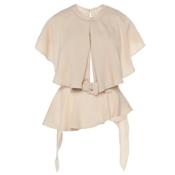 Johanna Ortiz Amor Es Belted Textured Crepe Top Cream White Beige Size 0 New NWT - Picture 2 of 12